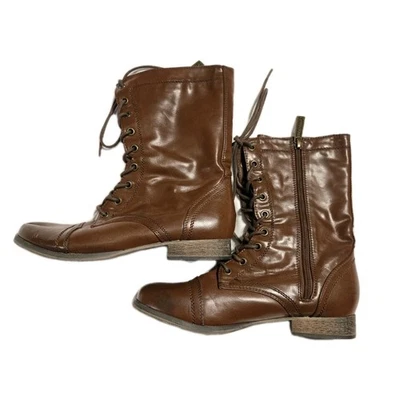 Botas estilo combate Breckelles marrón coñac imitación cuero talla 8 Foto 1 de 4