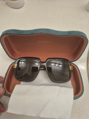 Gucci Men's Black Square Sunglasses with Gold Logo Detail – Bold Luxury Eyewear - Image 1 of 4