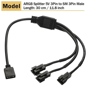 ARGB Splitter 5V 3Pin to SM 3Pin Male PC Fan Extension Cable Adapter Connector - Picture 1 of 4