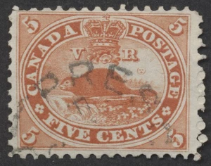 Canada #15 5c Beaver 1st Cents Issue VF Used Light Prescott Cancel - Bild 1 von 2