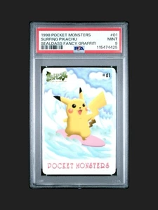 The OG Pokemon Surfing Pikachu 1998 POCKET MONSTERS FANCY GRAFFITI 01 PSA 9 Mint - Picture 1 of 3