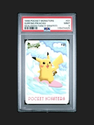 The OG Pokemon Surfing Pikachu 1998 POCKET MONSTERS FANCY GRAFFITI 01 PSA 9 Mint - Image 1 of 3