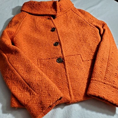 Chaqueta Tul Anthropologie Mujer Mezcla Lana Patrón Texturizado Talla L Naranja Boho Foto 1 de 4