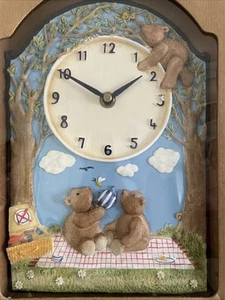 Rare St Michael M&S 1995 Hand Painted Teddy Picnic Wall Clock Baby Gift Nursery - Picture 1 of 14