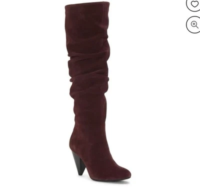 NEW INC Heeled Tall Boots Women Size 6 GERII Sueded Maroon Knee High Almond Toe - Image 1 of 4
