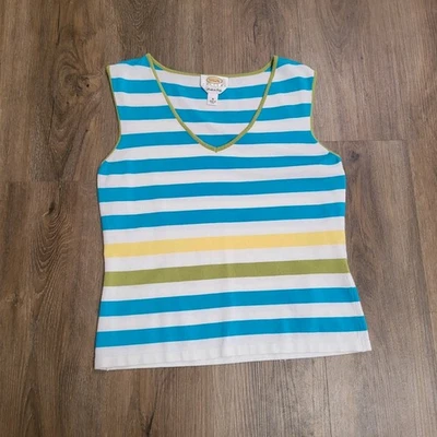 Talbots Vintage Italy Striped Knit Sleeveless Tank Top Blouse Size MP Petite  - Image 1 of 4