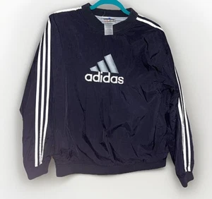 Vintage Adidas Pullover Youth XL Windbreaker Lined Crew Neck 90s Black - Picture 1 of 5