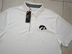 Under Armour Men's XL Iowa Hawkeye Polo Shirt Heatgear Short Sleeve White NEW - Picture 1 of 5