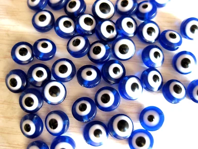 50 Evil Eye Perlen Nazar Boncuk Auge Kunststoff Perlen 8mm rund blau 10mm    A4E - Bild 1 von 3