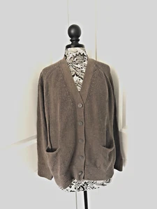 LUNYA Accogliente cardigan cotone seta bottoni tasca frontale in erica marrone L/XL - Foto 1 di 6