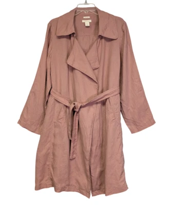 Catherine Malandrino Linen Jacket Belted Duster Trench Coat Pink XL - Image 1 of 4