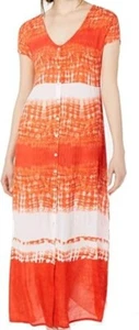 Raga Womens Maxi Dress Tie-Dye Button-Down Cap Sleeves Orange White Size Small - Picture 1 of 4