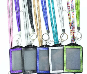Bling Kristall Strass Hals Schlüsselband mit vertikalem Foto Ausweis Abzeichen Halter - Bild 1 von 25