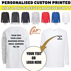 Personalised Printed Kids Long Sleeve Valueweight T-Shirt School Sports Wear - Picture 1 of 8