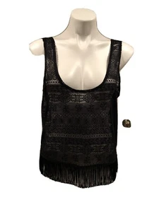 Kirra Black Lace Top Eith Fringe Size Large - Picture 1 of 8
