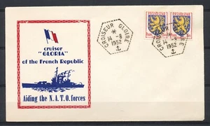 CRUISER 'GLORIA' of FRANCE AIDING to N.A.T.O. Forces '14-8-1952 CROISEUR GLOIRE' - Picture 1 of 2