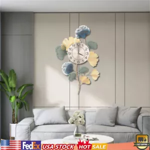 30inch Large Wall Clock Ginkgo Leaf Metal Art Wall Clock Living Room Home Decor - Picture 1 of 12