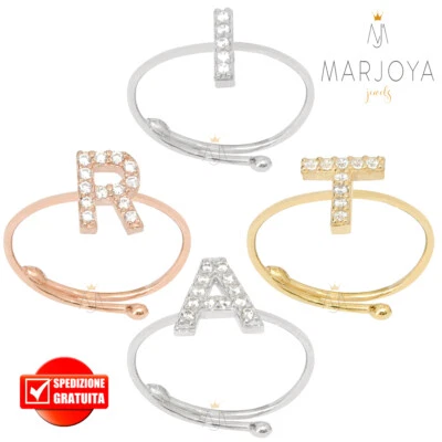 Anello con iniziale personalizzata e zirconi in argento 925,dorato e rosè,regola - Immagine 1 di 2