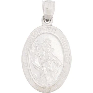 14K White Gold St Christopher Charm Protect Us 23.5mm - Picture 1 of 2
