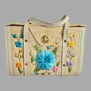 Borsa a mano in paglia di vimini rafia floreale made in Filippine - Foto 1 di 13