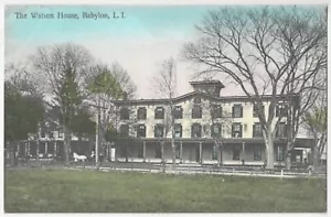 1909 Babylon, Long Island, Nueva York - Watson House Hotel - Postal coloreada a mano - Imagen 1 de 2