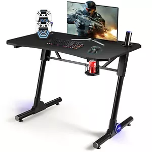 Gaming Computer Schreibtisch höhenverstellbar mit LED Licht & Gaming Griff Rack - Bild 1 von 10