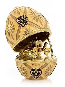 Keren Kopal Gold Egg  with carriage Trinket Box Handmade with Austrian Crystals