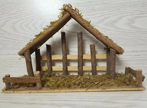 Handmade Wood Creche Rustic timber twigs Faux Moss 13 x 4.5 x 8 nativity manger  - Picture 1 of 7