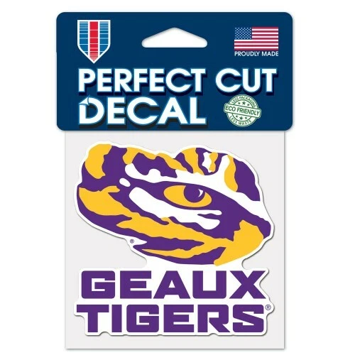 LSU TIGERS PERFECT CUT DECAL 4"X4" GEAUX TIGERS WINDOWS NCAA LICENSED - Image 1 of 1