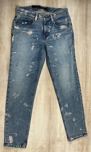 NWT Polo Ralph Lauren Womens Jeans 8 Paint Splatter Distressed Relaxed Taper - Picture 1 of 7