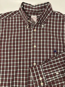 Brooks Brothers 346 Red Plaid Long Sleeve Button Down Shirt Navy Fleece Medium M - Picture 1 of 2
