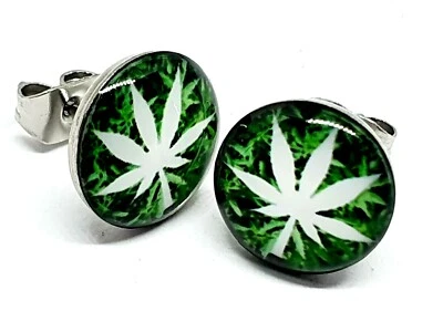 Weed Cannabis Earrings Marijuana Leaf Ganja Stud Metal Unisex Boho 10mm Stud - Изображение 1 из 4