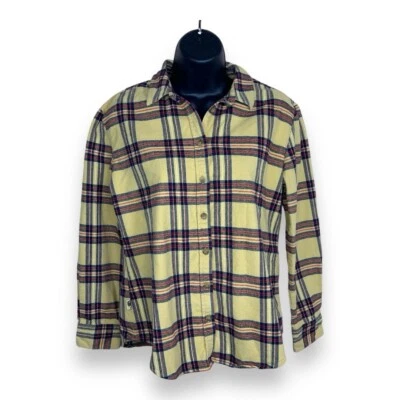 SMALL BUFFALO WOMENS YELLOW PLAID FLANNEL COTTON LONG SLEEVE BUTTON FRONT - Image 1 of 4