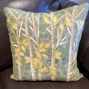 Pier 1 Imports Throw Pillow 18" Floral Branches  Leaves Embroidered Down Insert - Picture 1 of 9