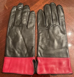 Dillard's Damen Handschuhe schwarz roter Besatz Echtleder Gr. XL sehr weich sehr guter Zustand - Bild 1 von 11