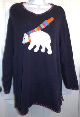Super Cute Blue QUACKER FACTORY Long Sleeve Pullover w/Polar Bear Theme - 1X - Image 1 of 2