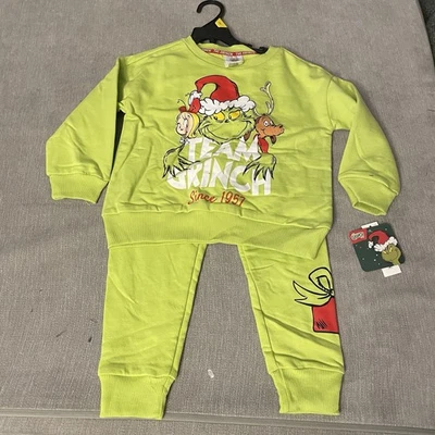 Nuevo conjunto de sudadera y pantalones jogger estampados Dr Seuss The Grinch para niños pequeños talla 3T Foto 1 de 4