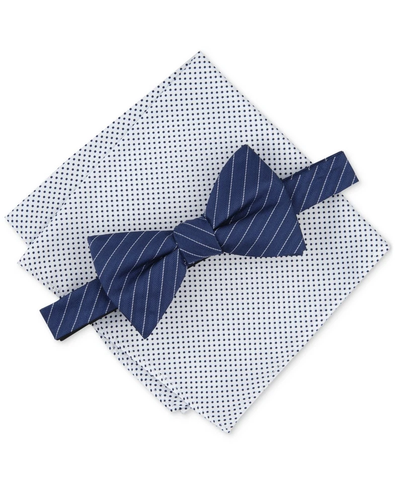 Alfani Men's Bow Tie & Pocket Square Set Ozark Stripe - Navy