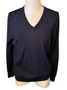 Brooks Brothers Merino Wool Navy Blue V Neck Sweater Men’s Large Lightweight - Picture 1 of 8