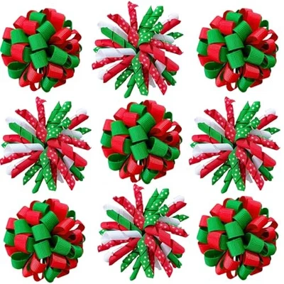 Clip de moño de pelo Korker de Navidad de 8 piezas para niñas cinta rizada lazo de alegría  Foto 1 de 4