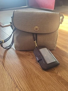 Etienne Aigner Umhängetasche Schultertasche Stroh flach braun Lederbesatz Vintage - Bild 1 von 24