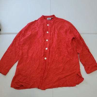 Camisa de diseño Chico's para mujer 2 grandes roja seda jacquard floral cuello mandarín Foto 1 de 4