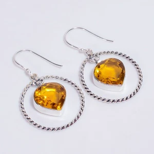 Citrine Gemstone Vintage Handmade 925 Sterling Silver Earrings 1.8" KE-389 j530 - Picture 1 of 5