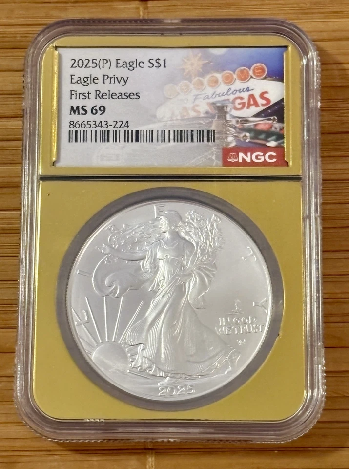 2025 EAGLE PRIVY American Silver Eagle MS-69 NGC Early Release 2000 Mintage 19a - Image 1 of 2