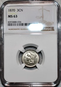 NGC MS-63 1870 Nickel Three Cent Piece, Blazing, Blast-White specimen! - Picture 1 of 2