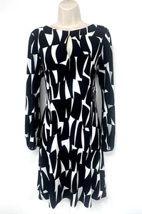 WALLIS Black White Soft Thin Jersey Classic Women's Fit & Flare Dress UK 14 - Picture 1 of 4