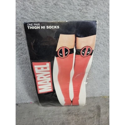 Marvel Deadpool Thigh High Socks One Size Red Black OTK Cosplay Stockings - Image 1 of 3