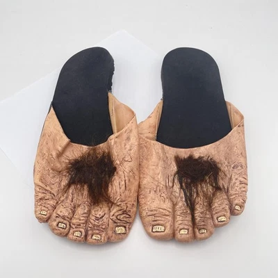 Zapatillas Pies Peludos Zapatos Para Hombres Grandes Bronceados Negros Novedad Disfraz Slide Hobbit Foto 1 de 4