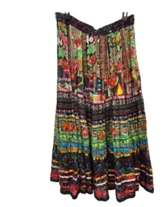 TravelSmith Boho Maxi Skirt Women's Multicolor 100% Cotton Elastic Waist - Picture 1 of 6