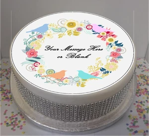 Personalised Flowers & Birds Shabby Chic 8" Icing Sheet / Cake Topper - Picture 1 of 1